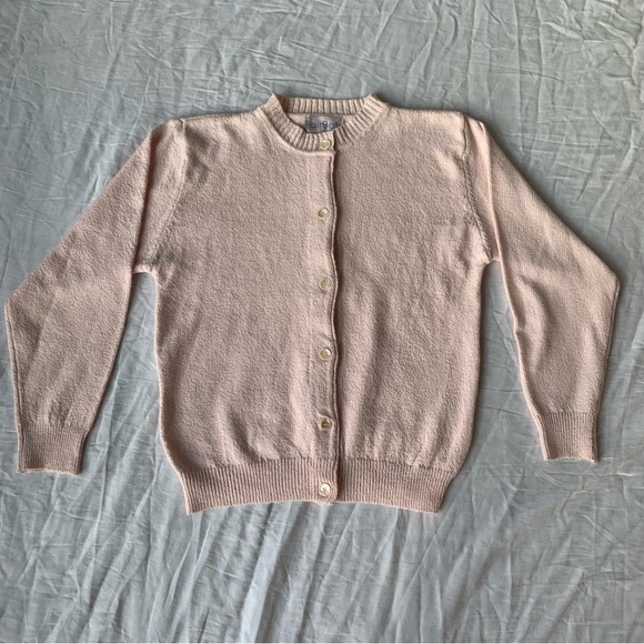 Fair Set Sweaters - Vintage FairSet Light Pastel Pink Button Up Knit Cardigan Sweater Size S